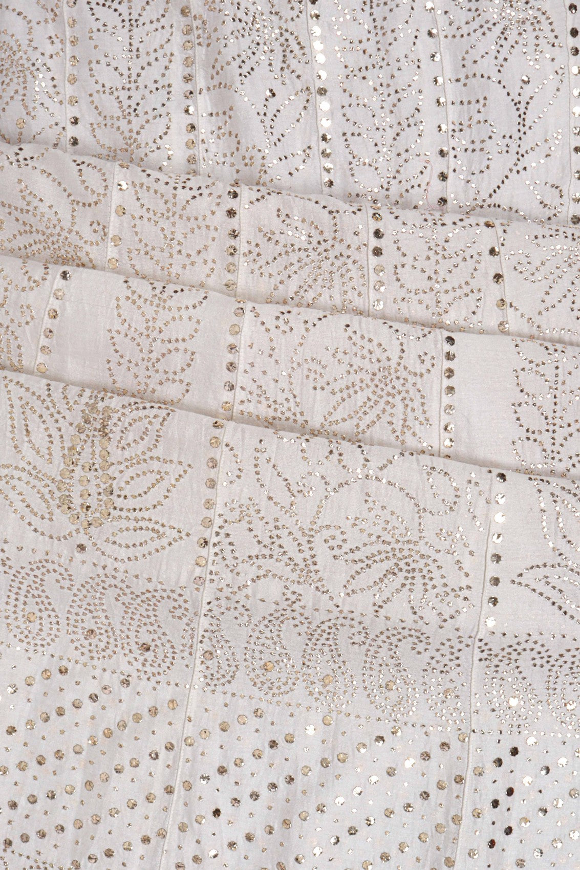 Ada Hand Embroidered Cream Chanderi Lucknowi Chikankari Semi-Stitched Anarkali Kurta Dupatta Set With Muqaish Work 01A162494