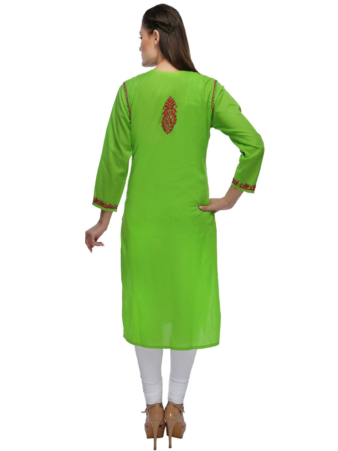 Ada Hand Embroidered Green Cotton Lucknow Chikankari Straight  Kurta A154127