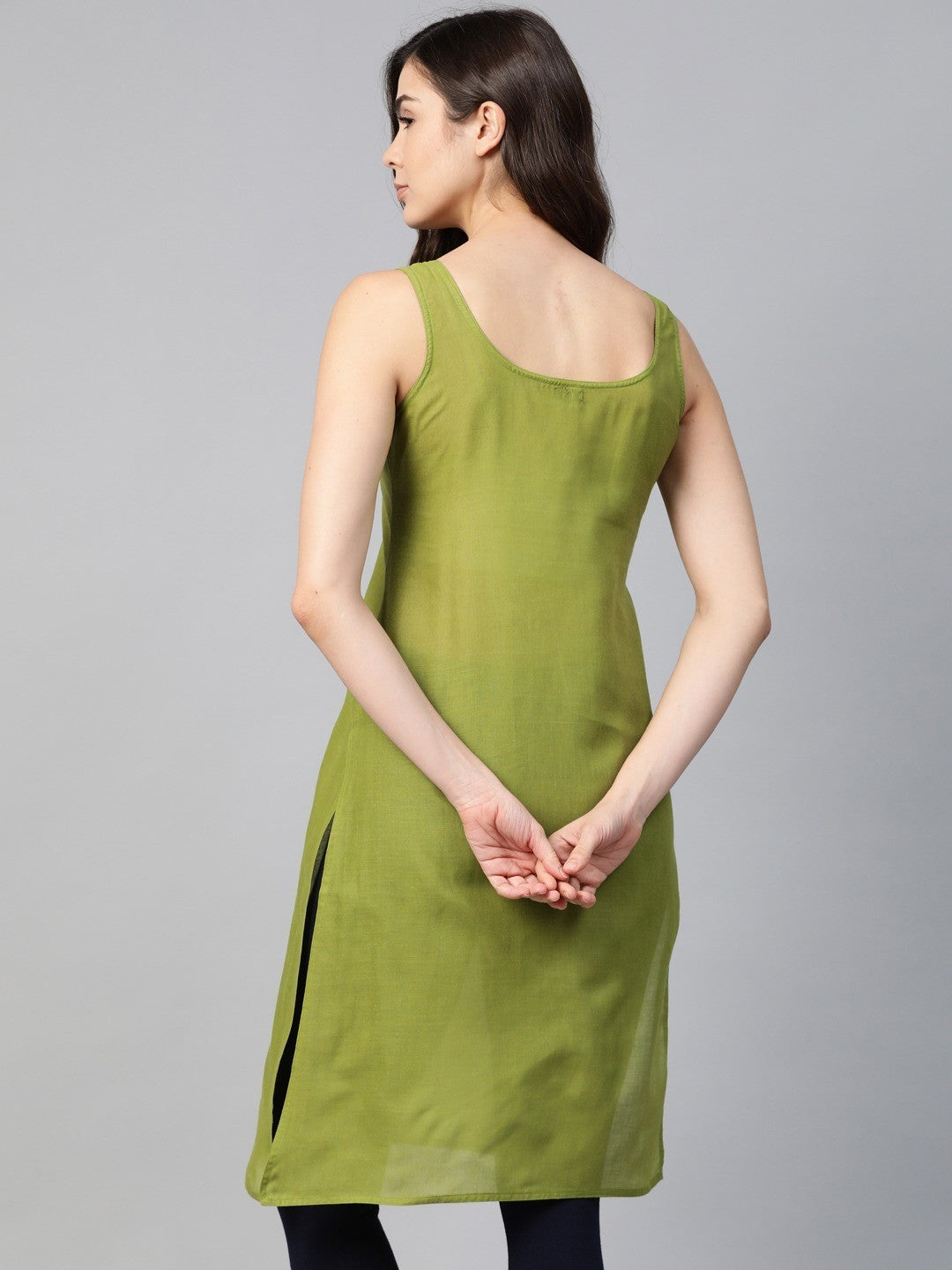 Ada White And Mehendi Green Cotton Long Slips Combo of 2  A111137.