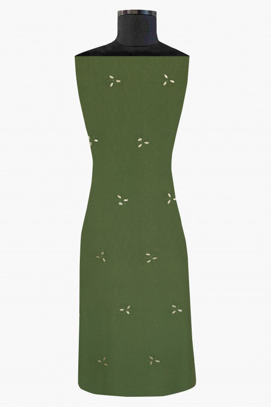 Ada Hand Embroidered Olive Green Georgette Lucknowi Chikan Unstitched Kurta Piece with Gota Patti Work A482677