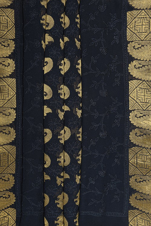 Ada Hand Embroidered Navy Blue Georgette Lucknowi Chikankari Saree with Blouse A591215