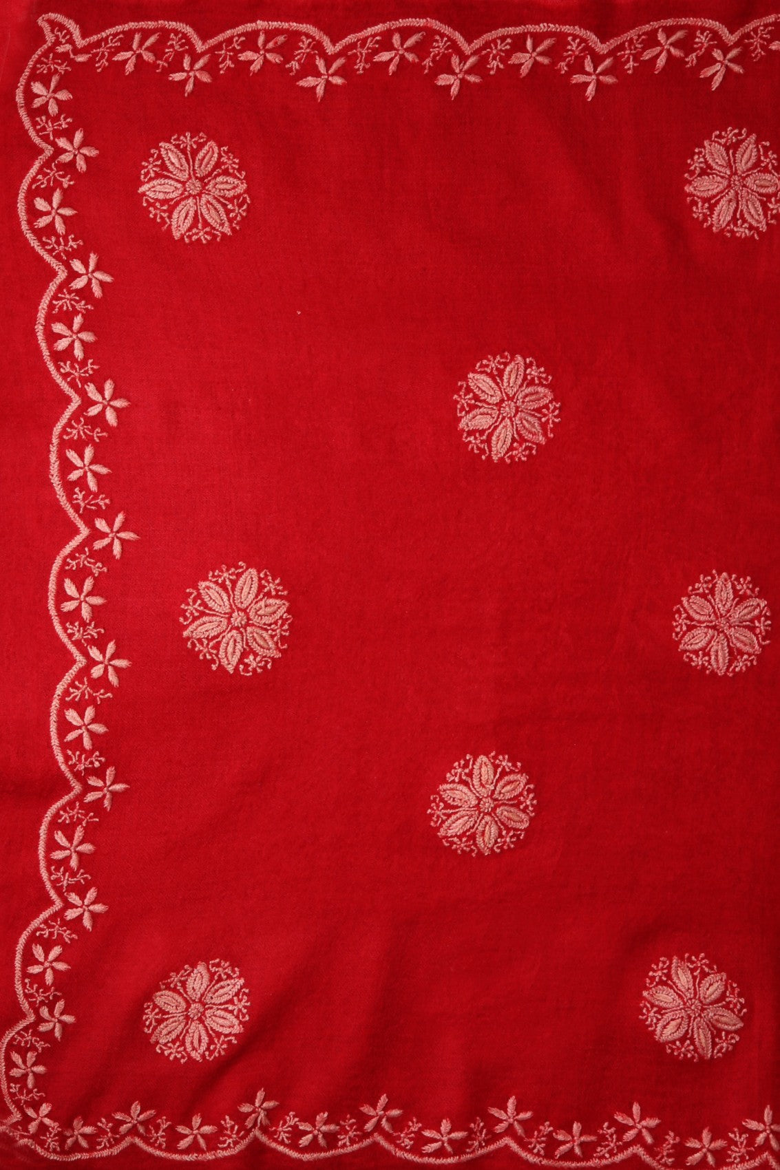 Ada Hand Embroidered Red Woolen Lucknowi Chikankari Stole 01A125930