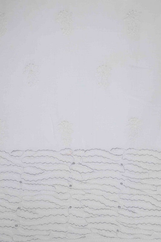 Ada Hand Embroidered White Cotton Lucknowi Chikan Unstitched Kurta Piece- A31763
