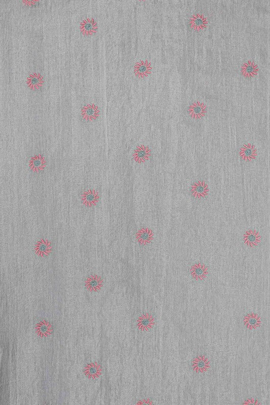 Ada Hand Embroidered Grey Tissue Lucknow Chikan Saree With Blouse-A622171