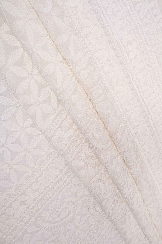 Ada Hand Embroidered White Georgette Lucknowi Chikan Unstitched Kurta Piece A602110
