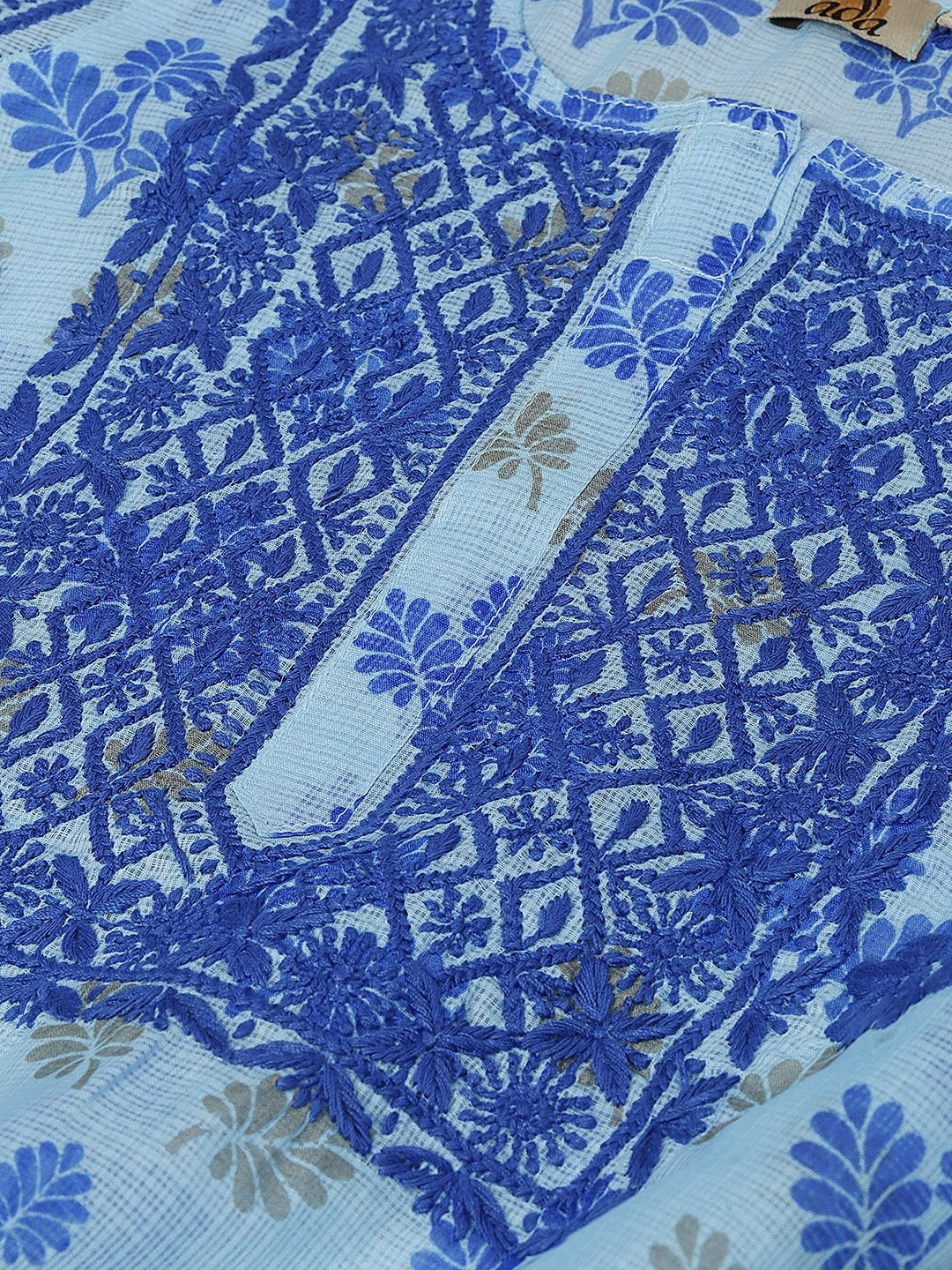 Ada Hand Embroidered Blue Kota Lucknowi Chikankari Straight Kurta A100584