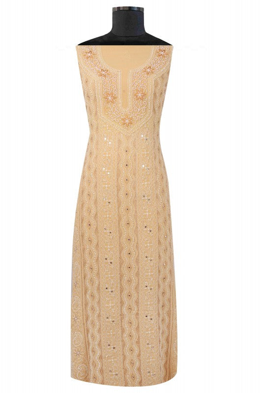 Ada Hand Embroidered Fawn Georgette Lucknowi Chikan Unstitched Kurta Piece With Pearl Work A511714