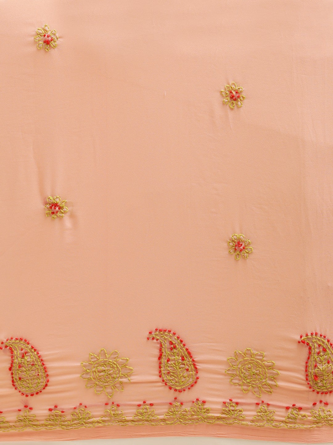 Ada Hand Embroidered Peach Georgette Lucknowi Chikankari Saree With Blouse A191582
