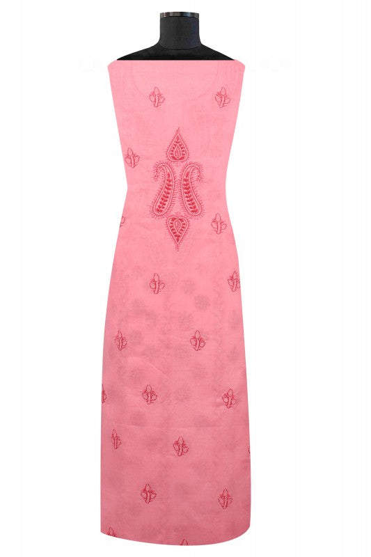Ada Hand Embroidered Peach Cotton Lucknowi Chikan Unstitched Suit Piece A347798
