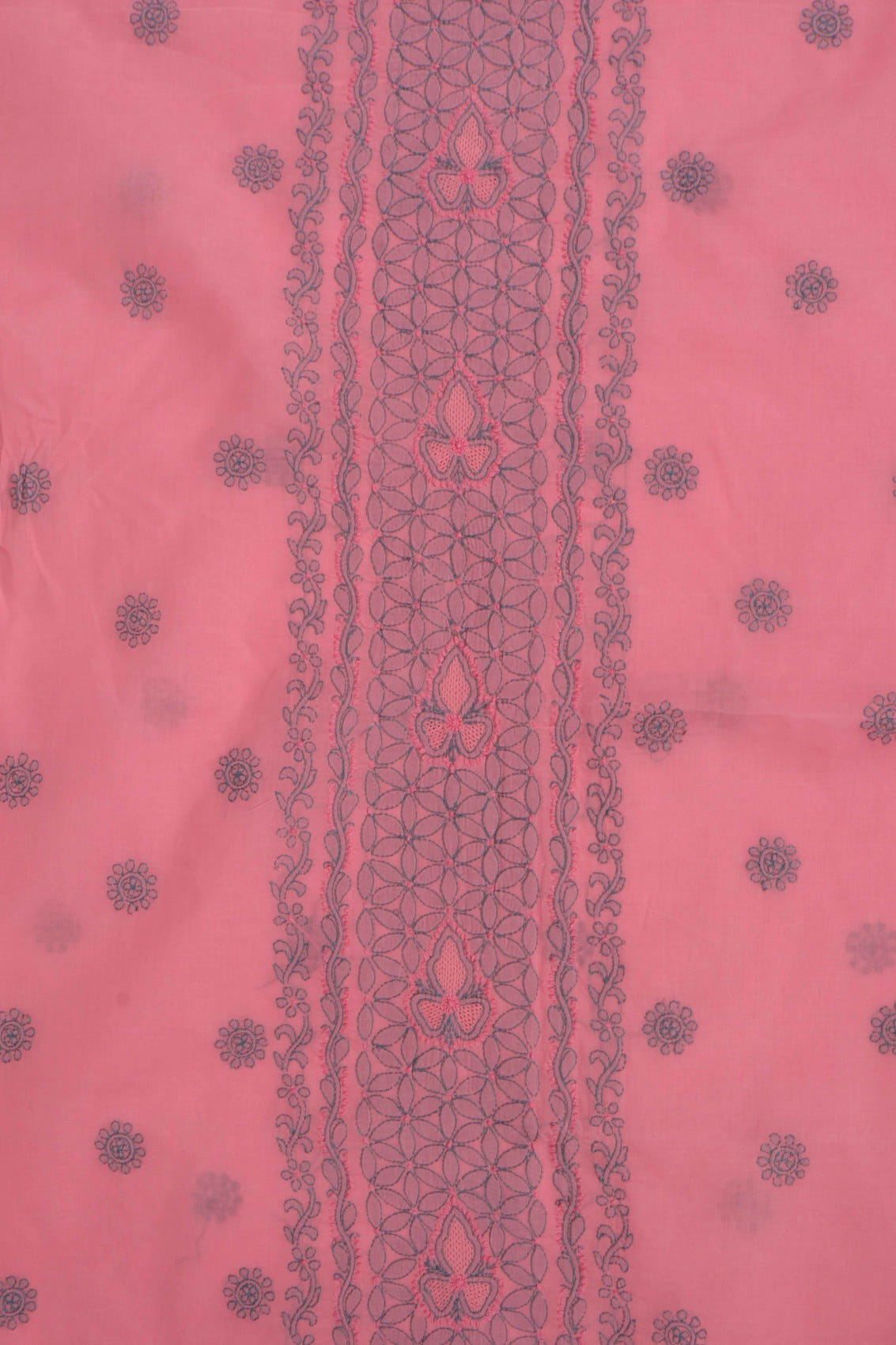 Ada Hand Embroidered Peach Cotton Lucknowi Chikankari Unstitched Suit Piece 01A275159