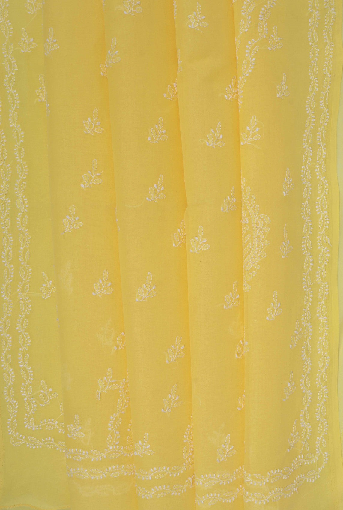 Ada Hand Embroidered Yellow Cotton Lucknow Chikankari Saree with Blouse A614074