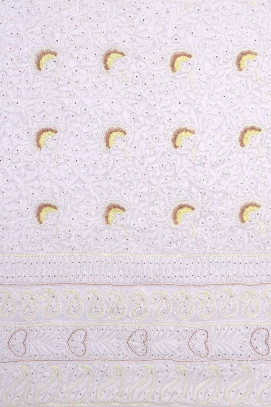 Ada Hand Embroidered White Georgette Lucknowi Chikankari Unstitched Suit Piece With Muqaish Work A423665