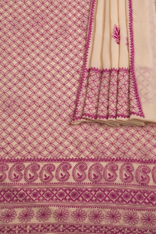 Ada Hand Embroidered Fawn Pure Georgette Lucknowi Chikankari Unstitched Kurta Dupatta Set A460752