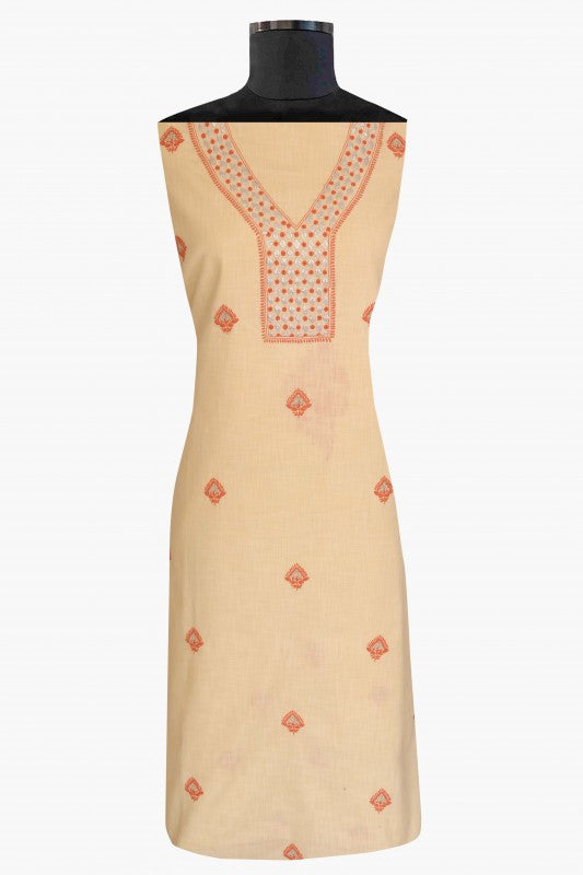 Ada Hand Embroidered Lemonade Cream Cotton Lucknowi Chikankari Unstitched Kurta Dupatta with Gota Patti Work A251257