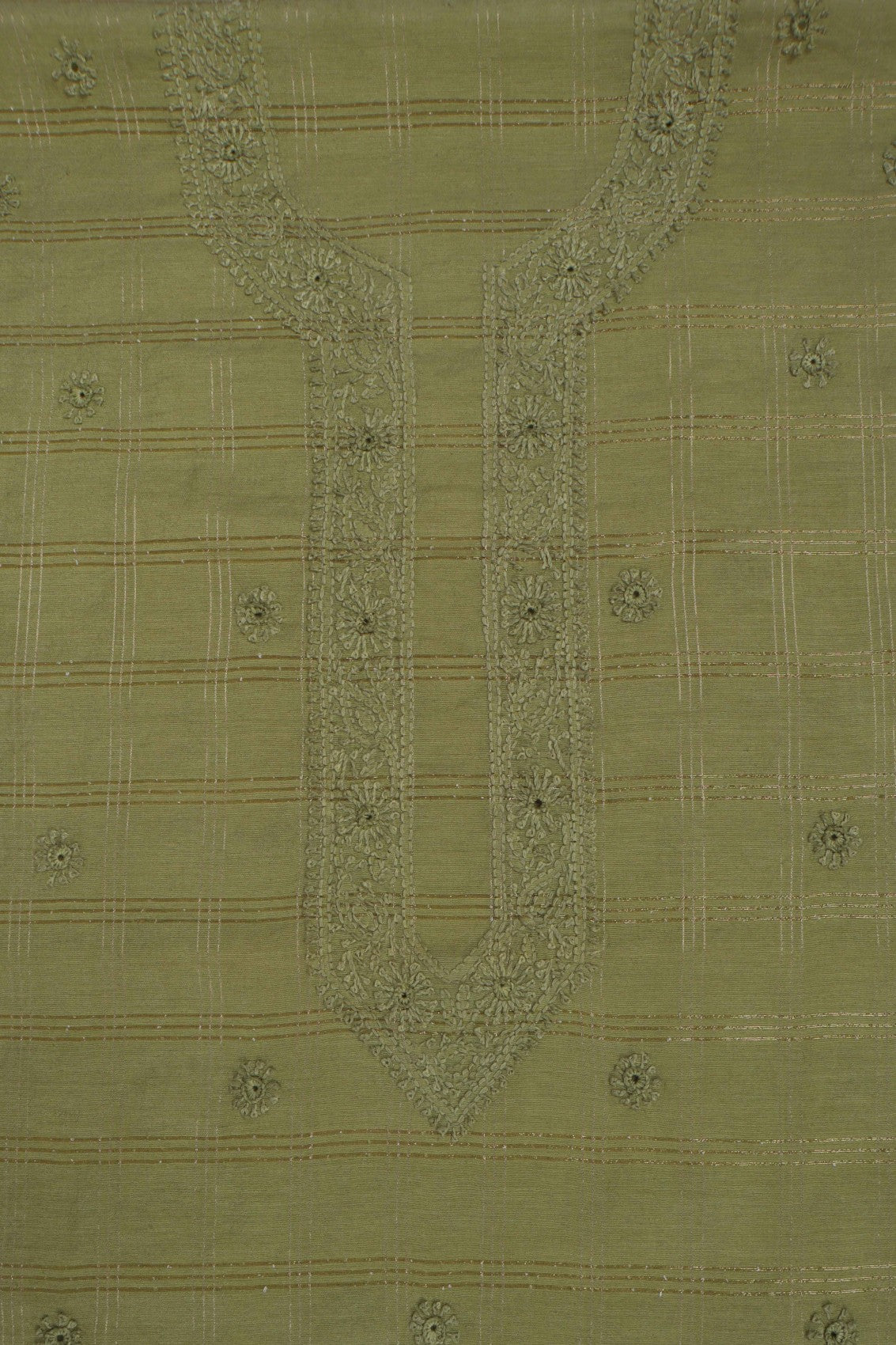 Ada Hand Embroidered Olive Green Chanderi Lucknowi Chikankari Unstitched Men's Kurta Piece 01A254685