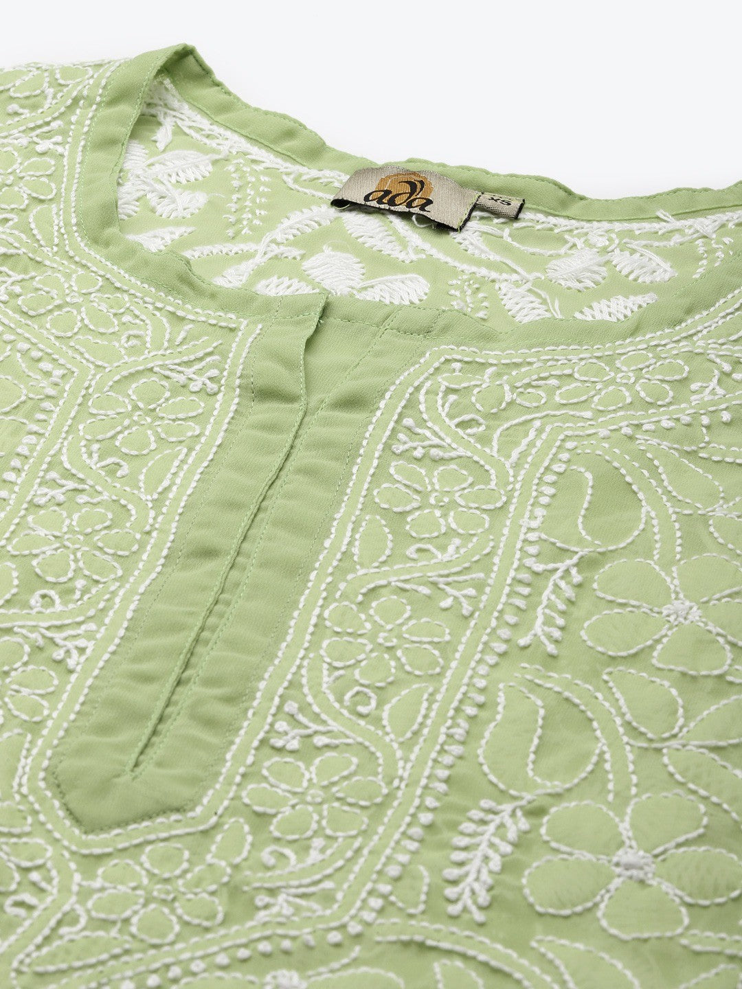 Ada Hand Embroidered Green Georgette Lucknow Chikan Kurti A911154
