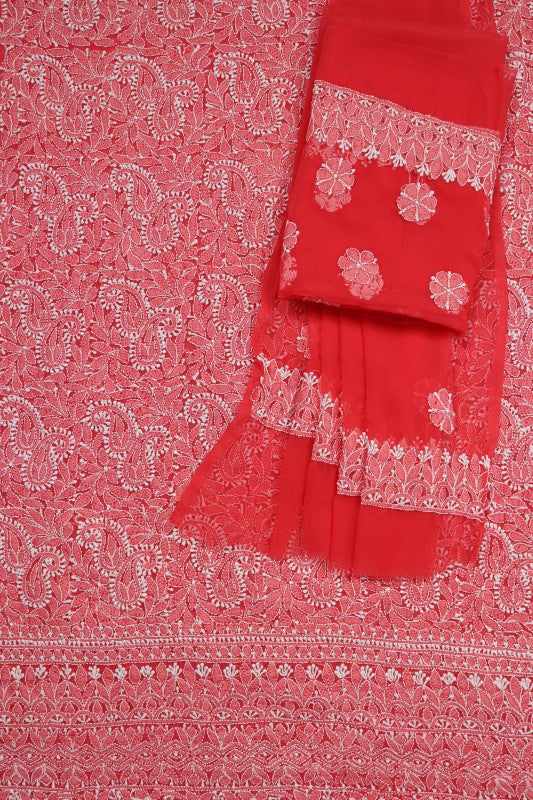 Ada Hand Embroidered Carrot Pink Georgette Lucknowi Chikan Unstitched Suit Piece A620185