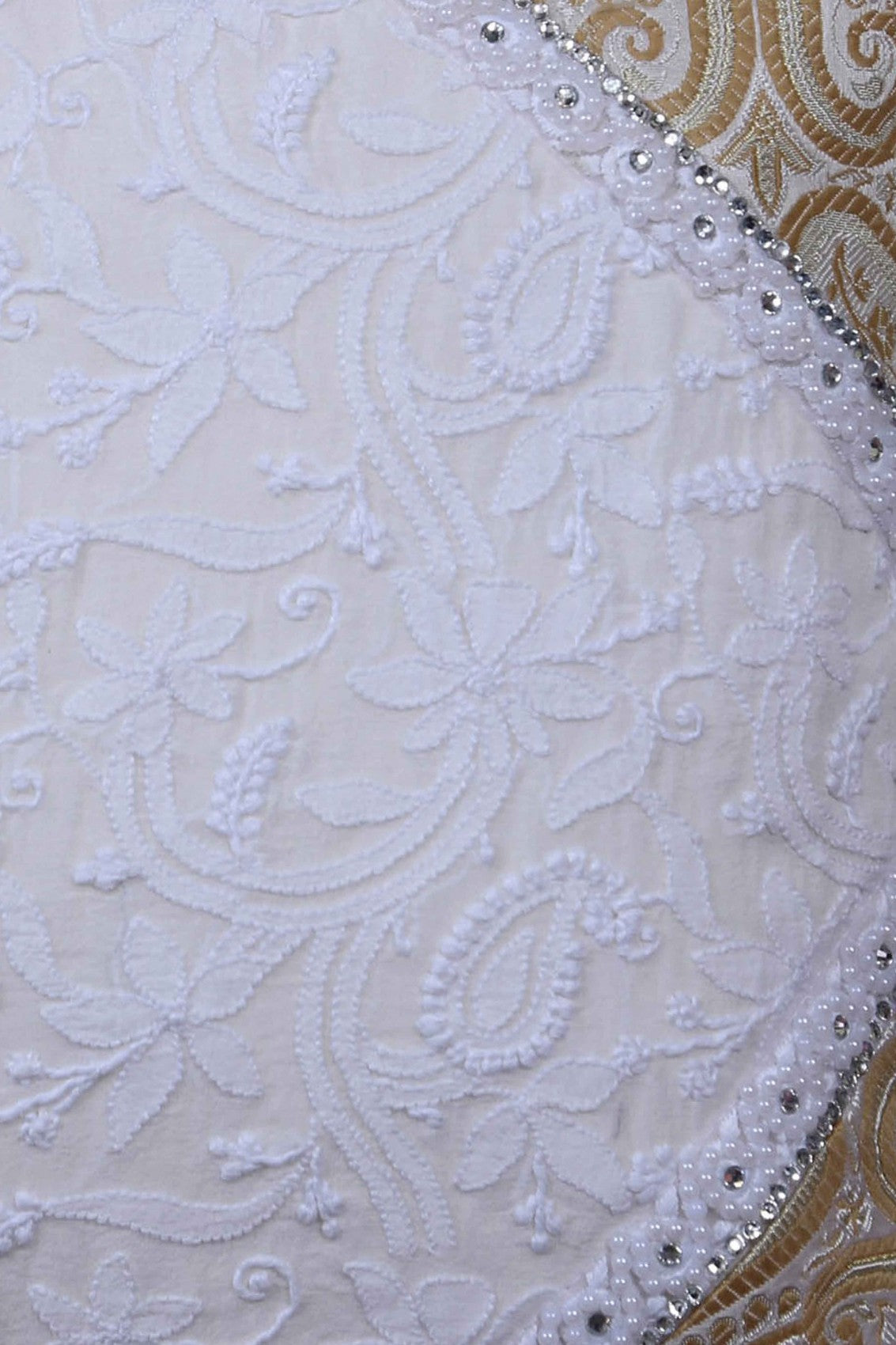 Ada Hand Embroidered White/ Fawn Pure Georgette Lucknow Chikankari Cushion Cover A318717