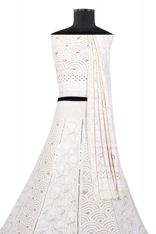 Ada Hand Embroidered White Pure Georgette Lucknowi Chikankari Lehenga Set With Muqaish Work 01A118622