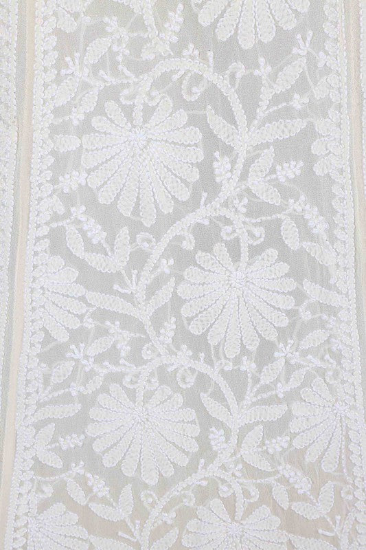 Ada Hand Embroidered White Pure Georgette Lucknowi Chikankari Unstitched Lehenga Skirt (Only Skirt) A578311