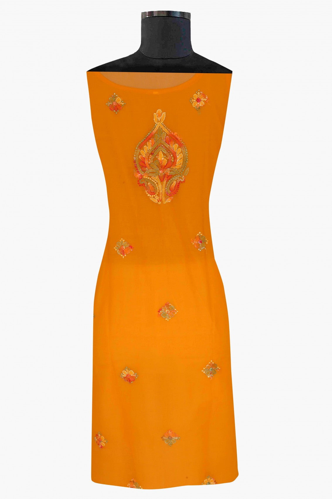Ada Hand Embroidered Mustard Georgette Lucknowi Chikankari Unstitched Suit Piece A211172