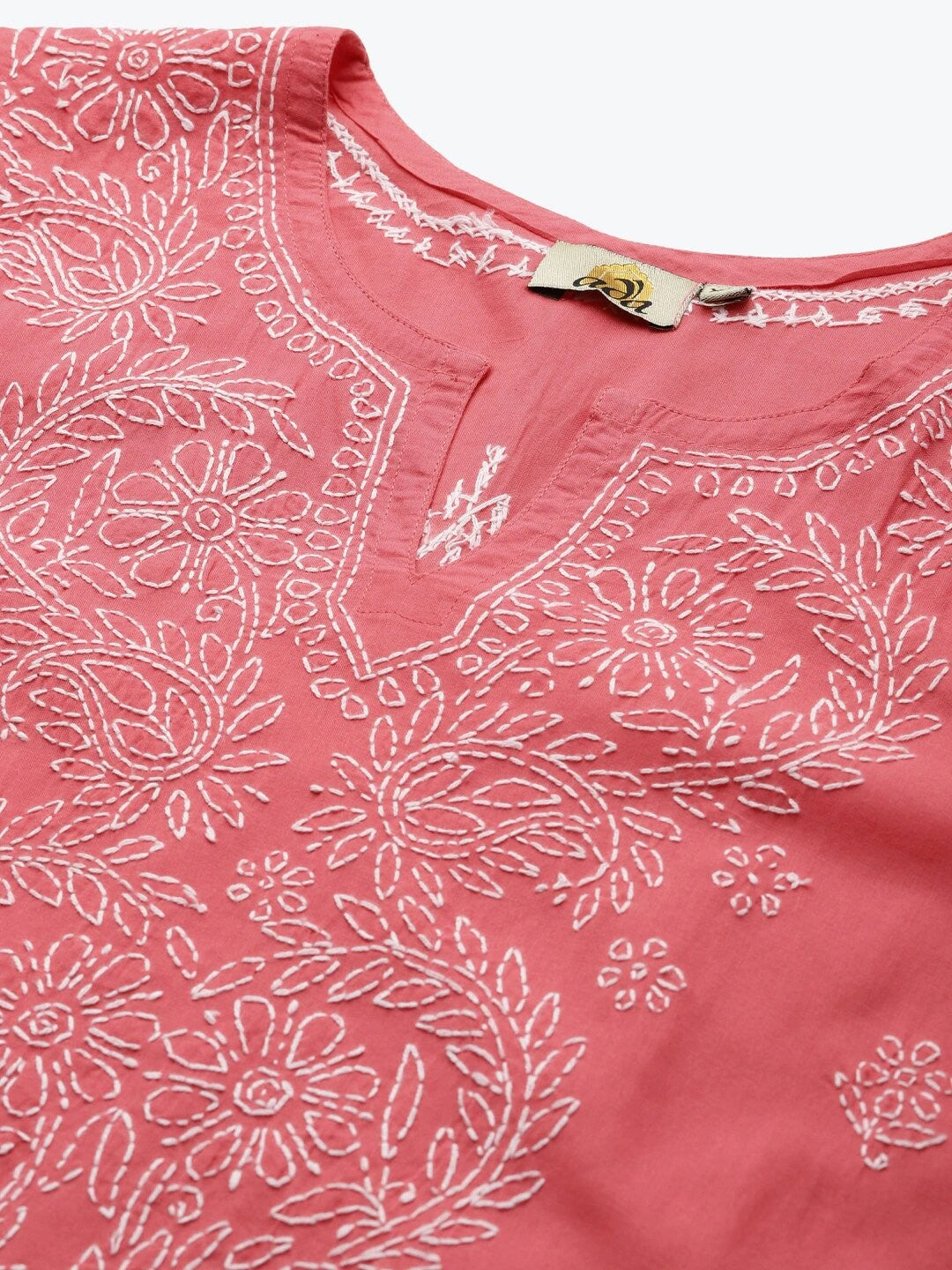 Ada Hand Embroidered Carrot Pink Cotton Lucknow Chikankari Kurta A207902