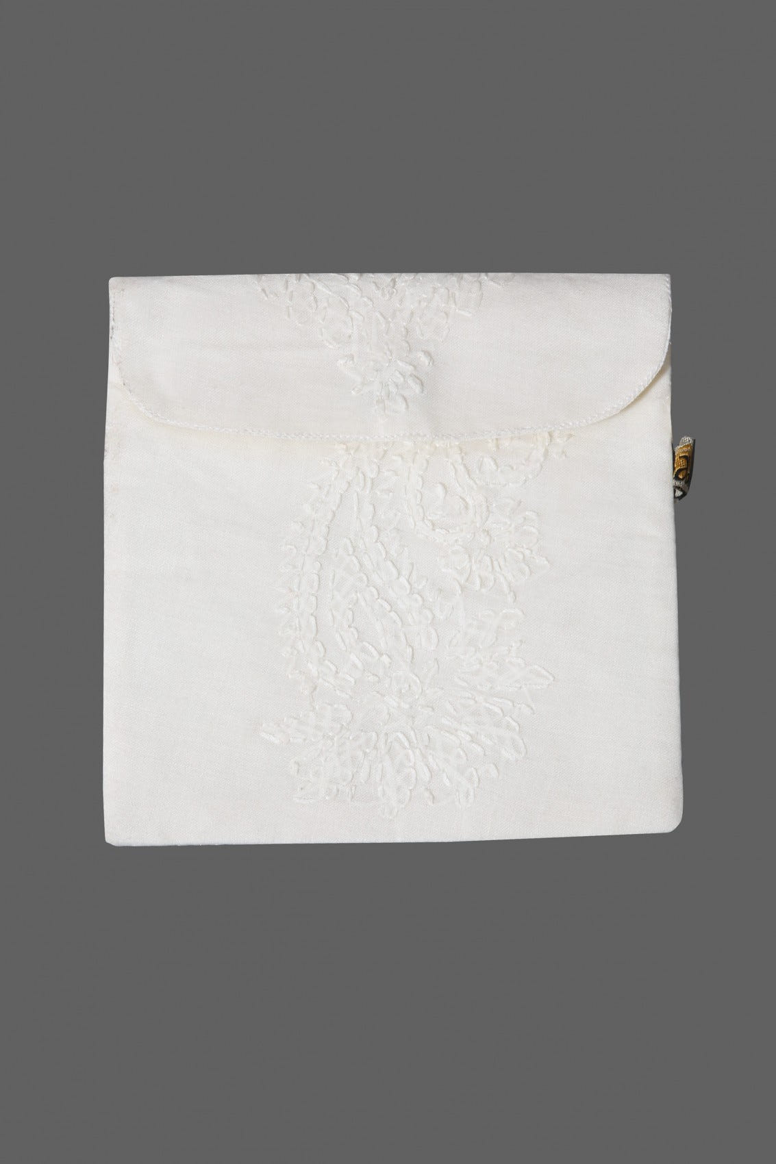 Ada Hand Embroidered Cream Cotton Lucknowi Chikankari Pouch 01A37371