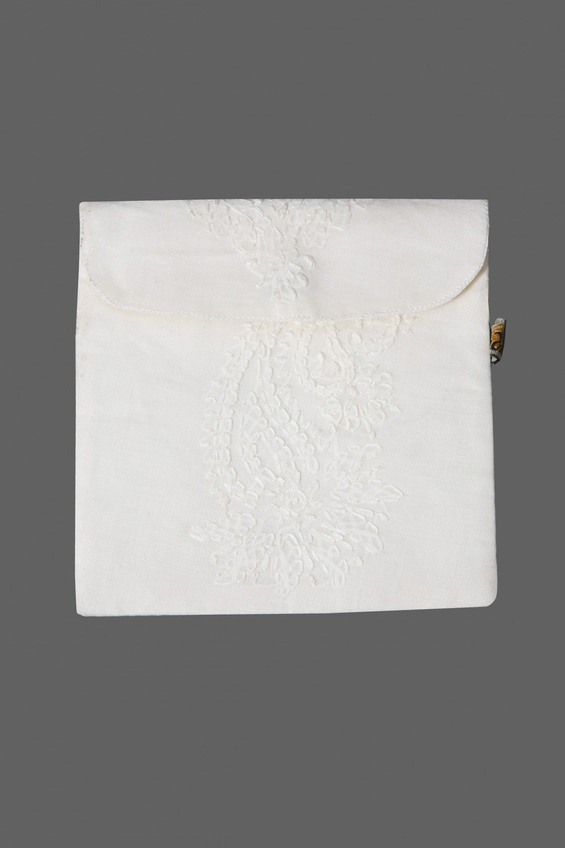Ada Hand Embroidered Cream Cotton Lucknowi Chikankari Pouch 01A37371
