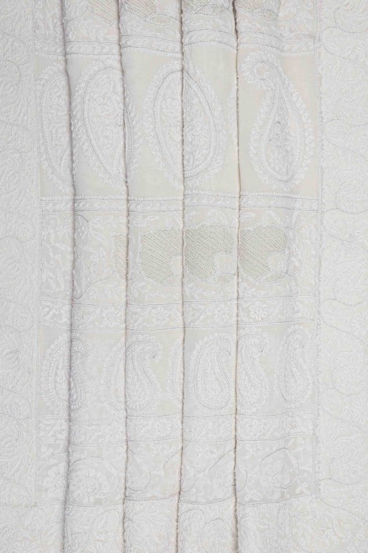 Ada Hand Embroidered White Pure Georgette Lucknow Chikan Saree With Blouse- A594302