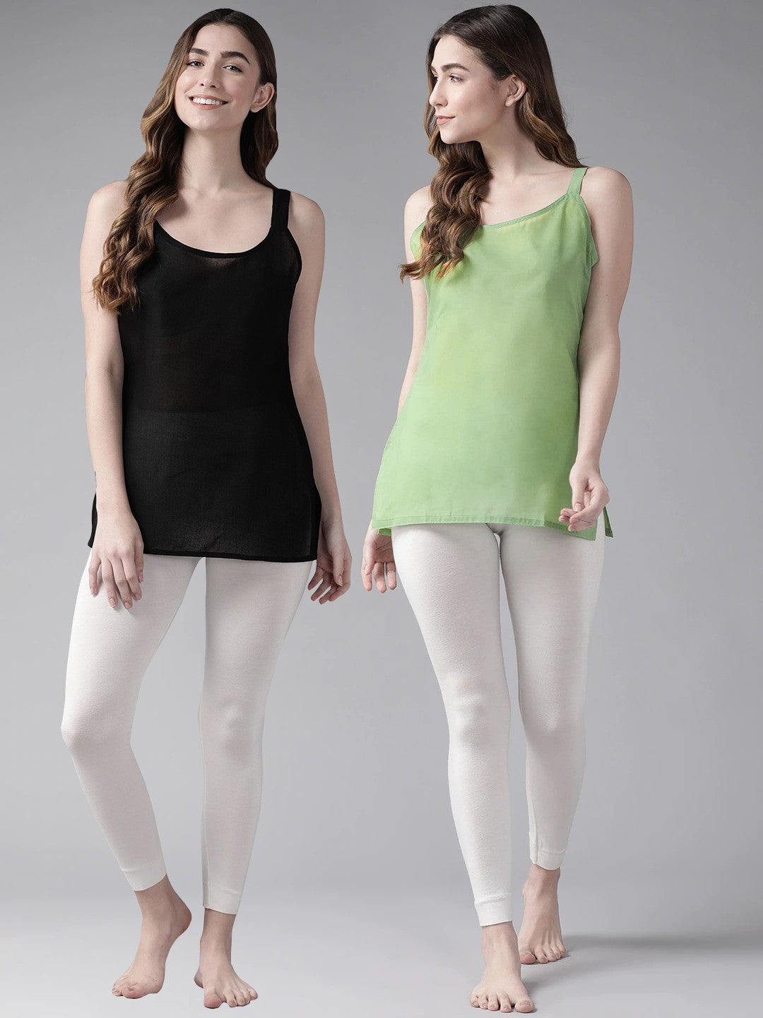Ada Dark Green and Black Cotton Short Slips Combo of 2  A316522.
