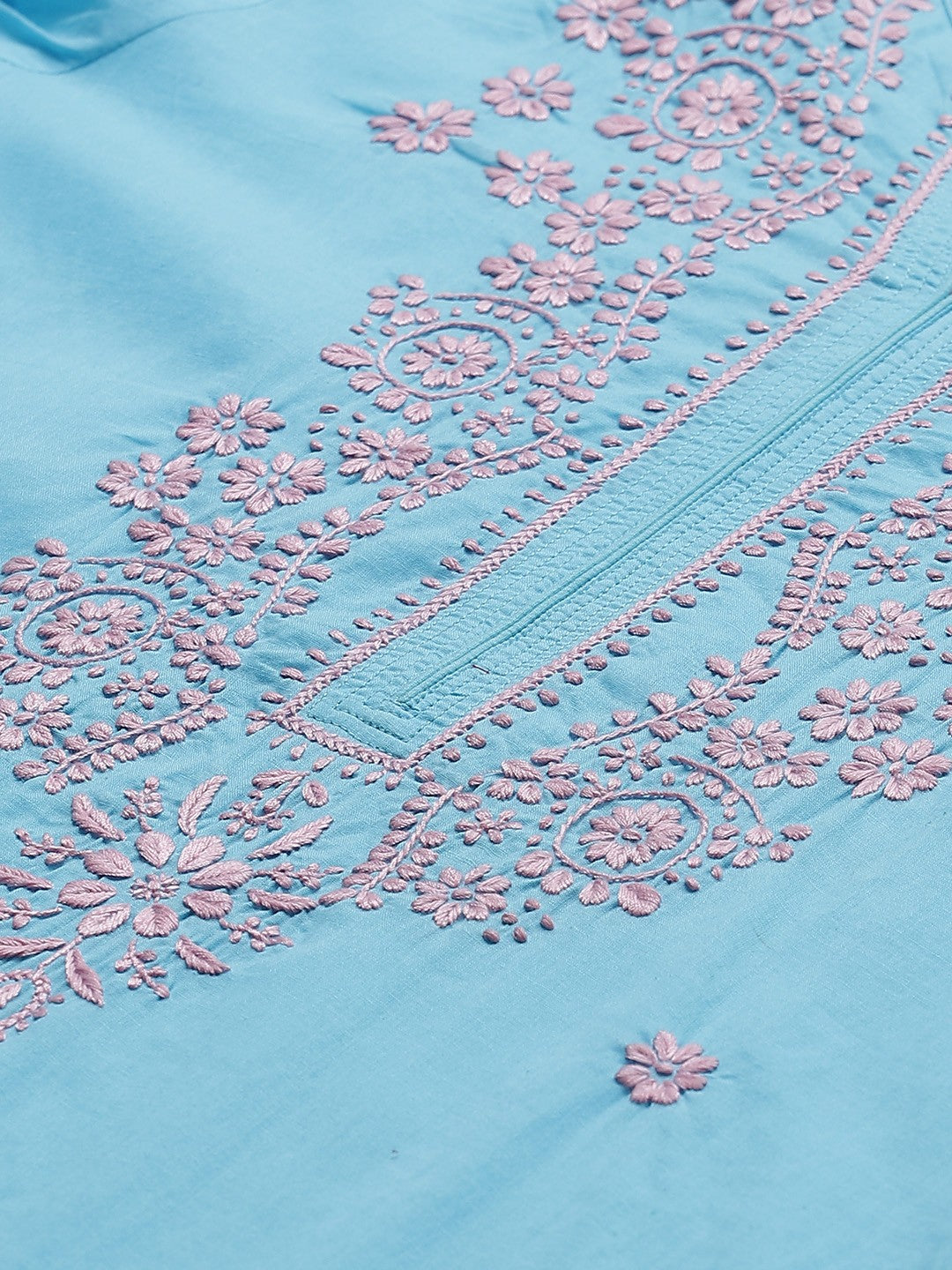 Ada Hand Embroidered Blue Cotton Lucknowi Chikankari Kurta With Trouser Set A100341