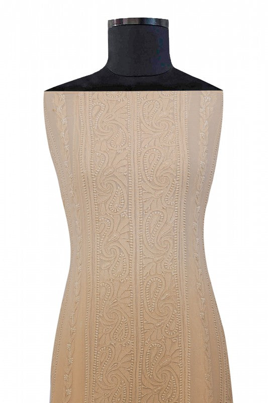 Ada Hand Embroidered Fawn/ Sepia Shaded Georgette Chikan Semi-stitched Anarkali Kurta A484773