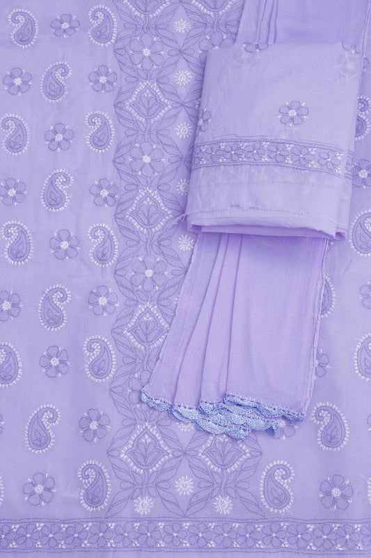 Ada Hand Embroidered Mauve Cotton Lucknowi Chikan Unstitched Suit Piece–A100169
