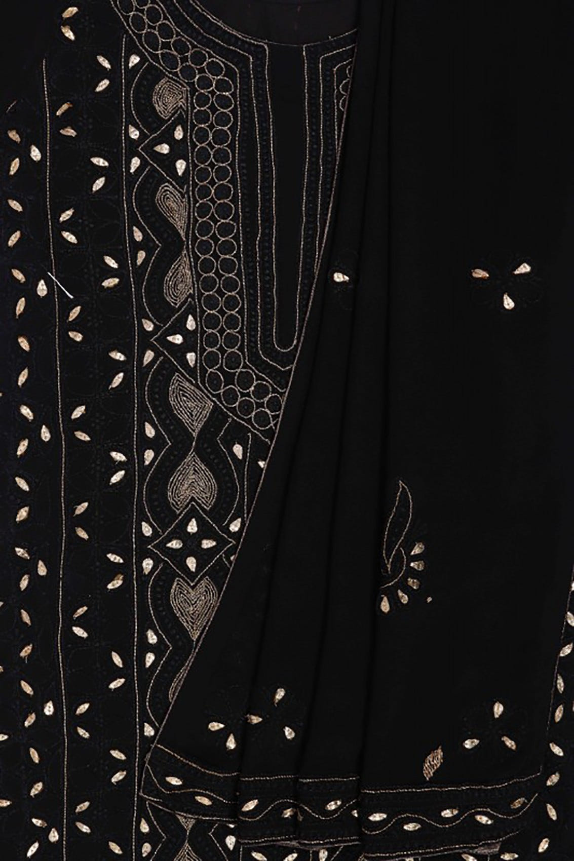 Ada Hand Embroidered Black Georegette Lucknowi Chikankari Unstitched Kurta Dupatta Set with Zari Work A607105