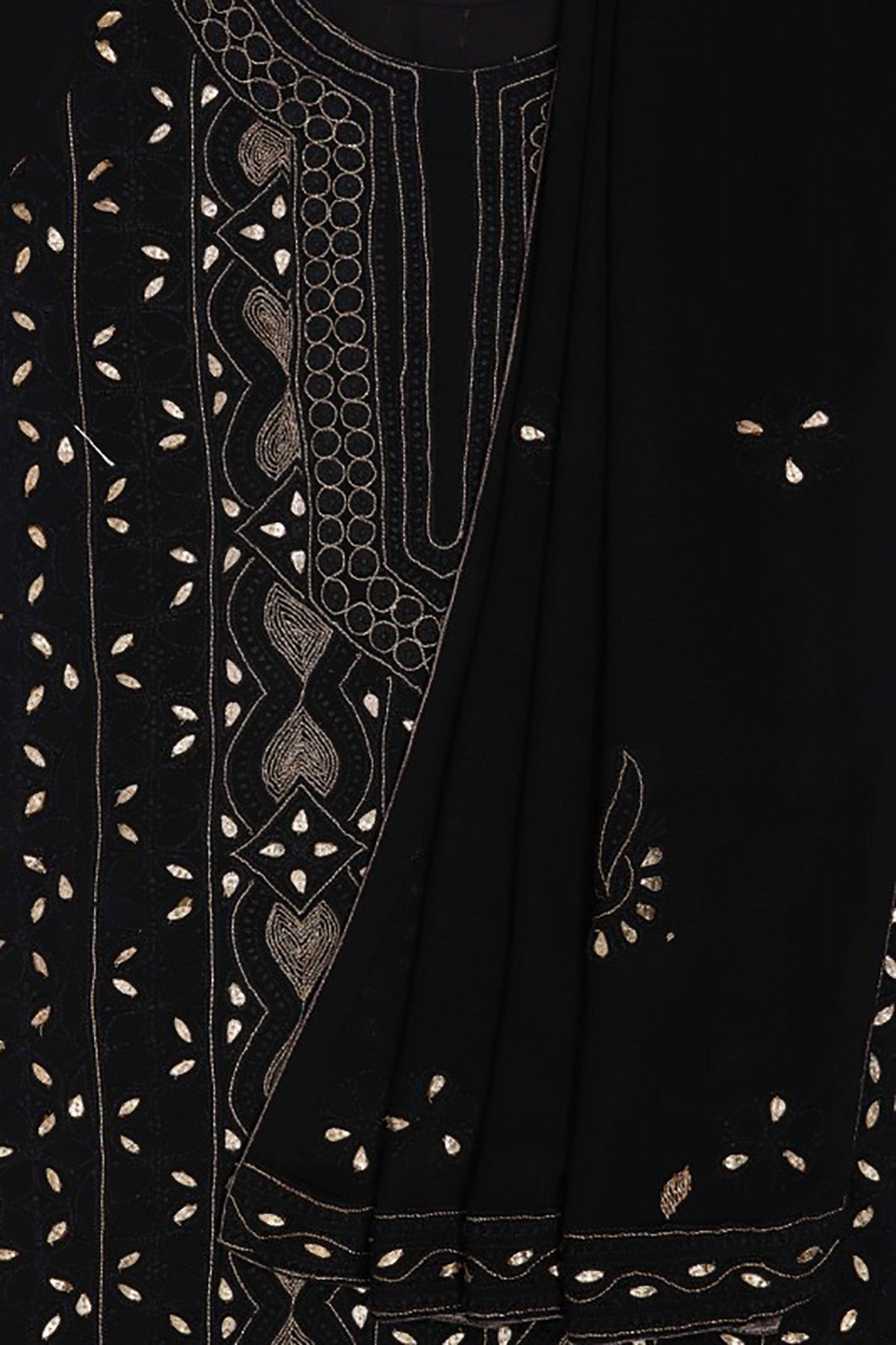 Ada Hand Embroidered Black Georegette Lucknowi Chikankari Unstitched Kurta Dupatta Set with Zari Work A607105
