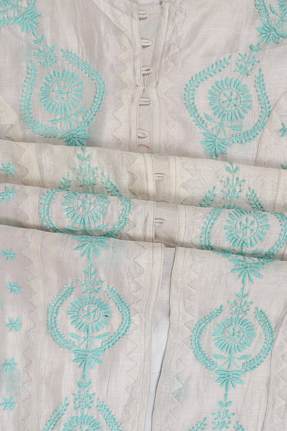 Ada Hand Embroidered Light Grey Chanderi Lucknowi Chikankari Semi-stitched Kurta Dupatta Set A320060