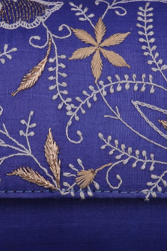Ada Hand Embroidered Royal Blue Silk Lucknowi Chikankari Clutch With Zari Work 01A303633