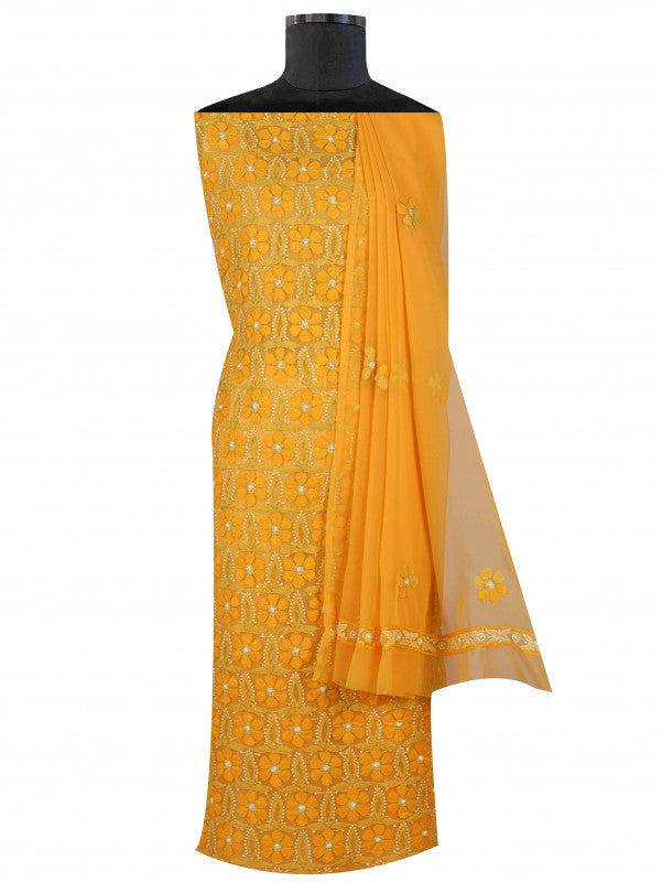 Ada Hand Embroidered Yellow Georgette Lucknowi Chikankari Unstitched Suit Piece A566767