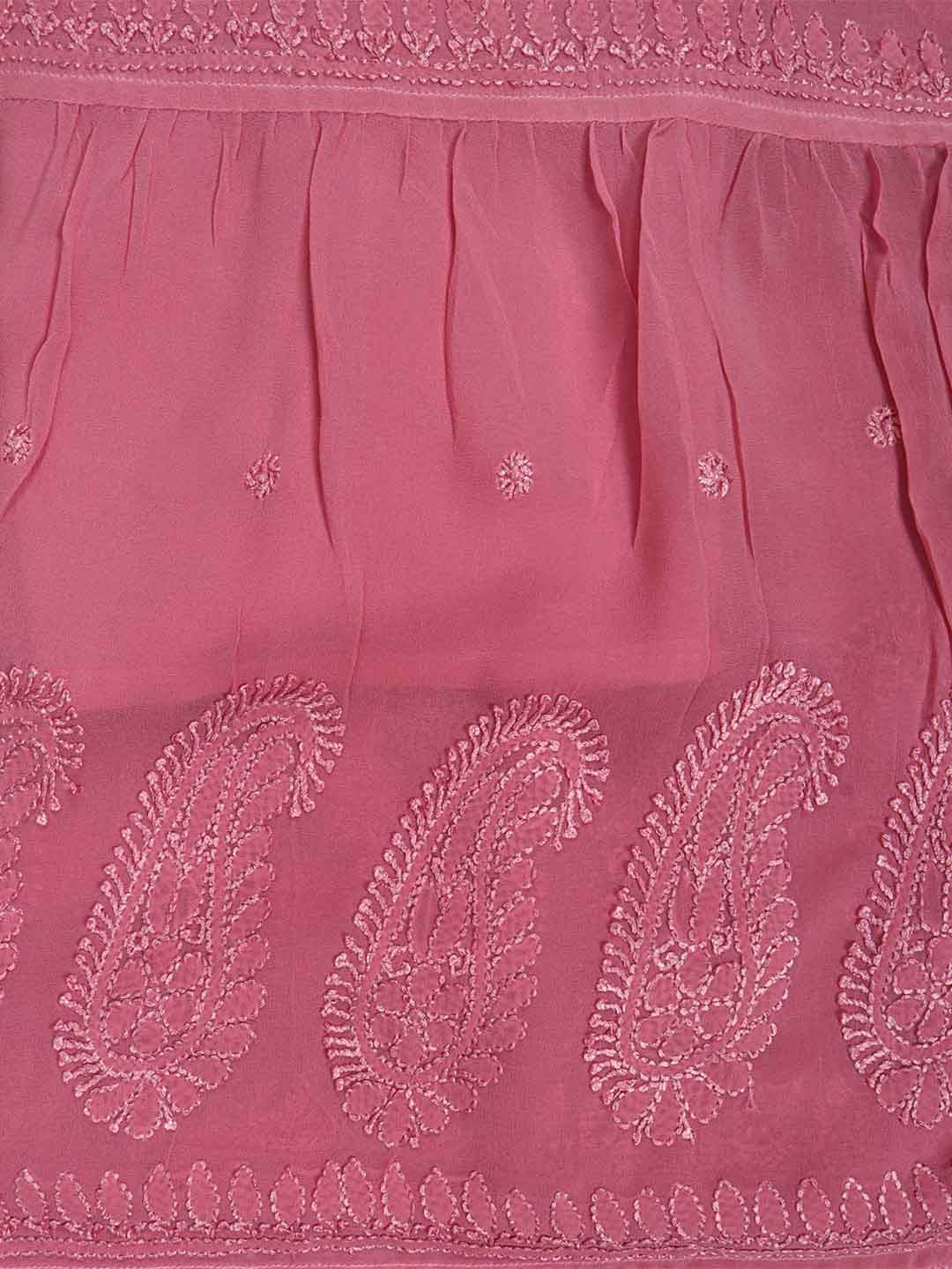 Ada Hand Embroidered Onion Pink Viscose Georgette Lucknowi Chikankari Kurta Dupatta And Palazzo Set 01A220225