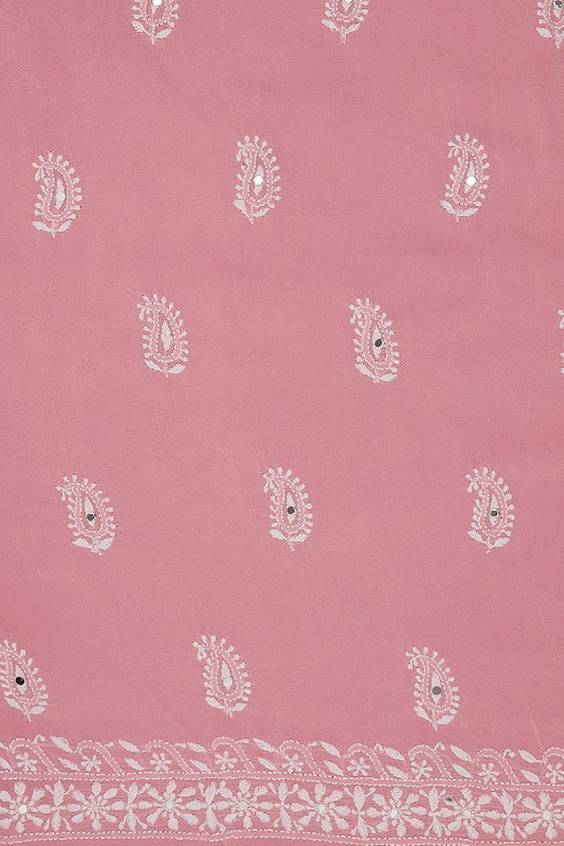 Ada Hand Embroidered Onion Pink Pure Georgette Lucknowi Chikankari Unstitched Kurta Dupatta With Mirror Work A93069