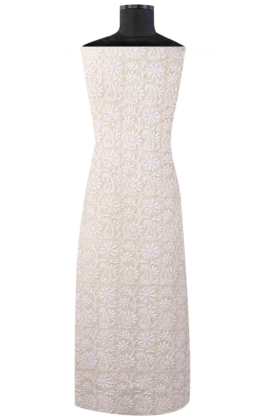 Ada Hand Embroidered Cream Pure Georgette Lucknowi Chikankari Unstitched Kurta Dupatta Set A70992