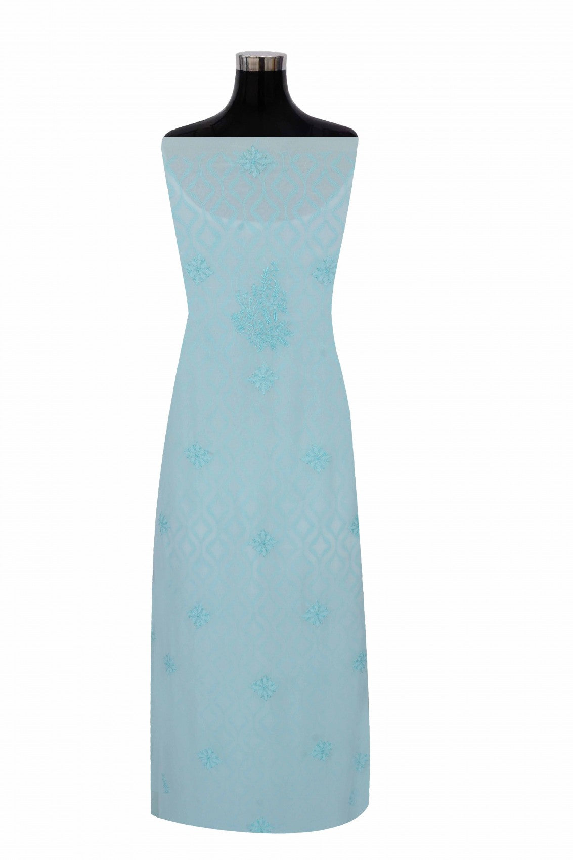 Ada Hand Embroidered Sea Green Georgette Lucknowi Chikankari Unstitched Kurta Dupatta Set A525503