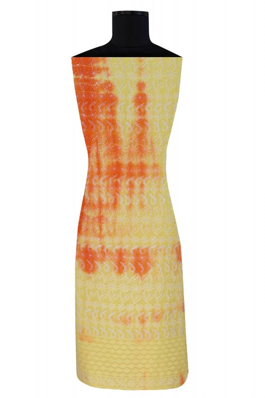 Ada Hand Embroidered Yellow/Orange Shaded Pure Georgette Lucknowi Chikan Unstitched Suit Piece A78008