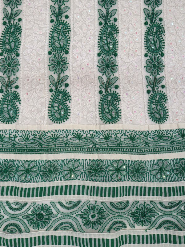 Ada Hand Embroidered White Georgette Lucknowi Chikan Unstitched Kurta Piece With Pearl Work A329740