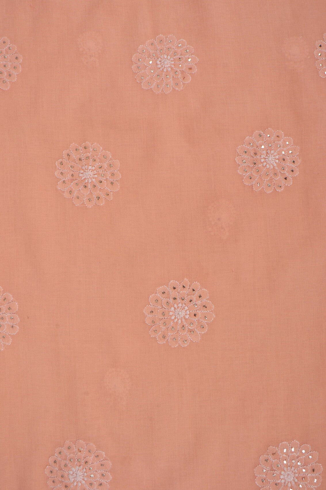 Ada Hand Embroidered Peach Cotton Lucknowi Chikankari Unstitched Suit Piece With Muqaish Work 01A165718