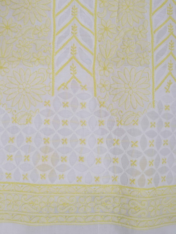Ada Hand Embroidered White Cotton Lucknowi Chikankari Unstitched Suit Piece 01A133327