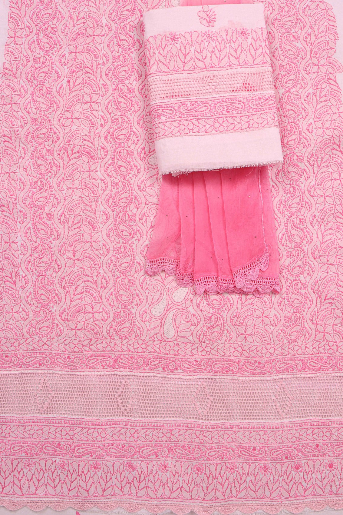 Ada Hand Embroidered Baby Pink Cotton Lucknowi Chikankari Unstitched Suit Piece A579182