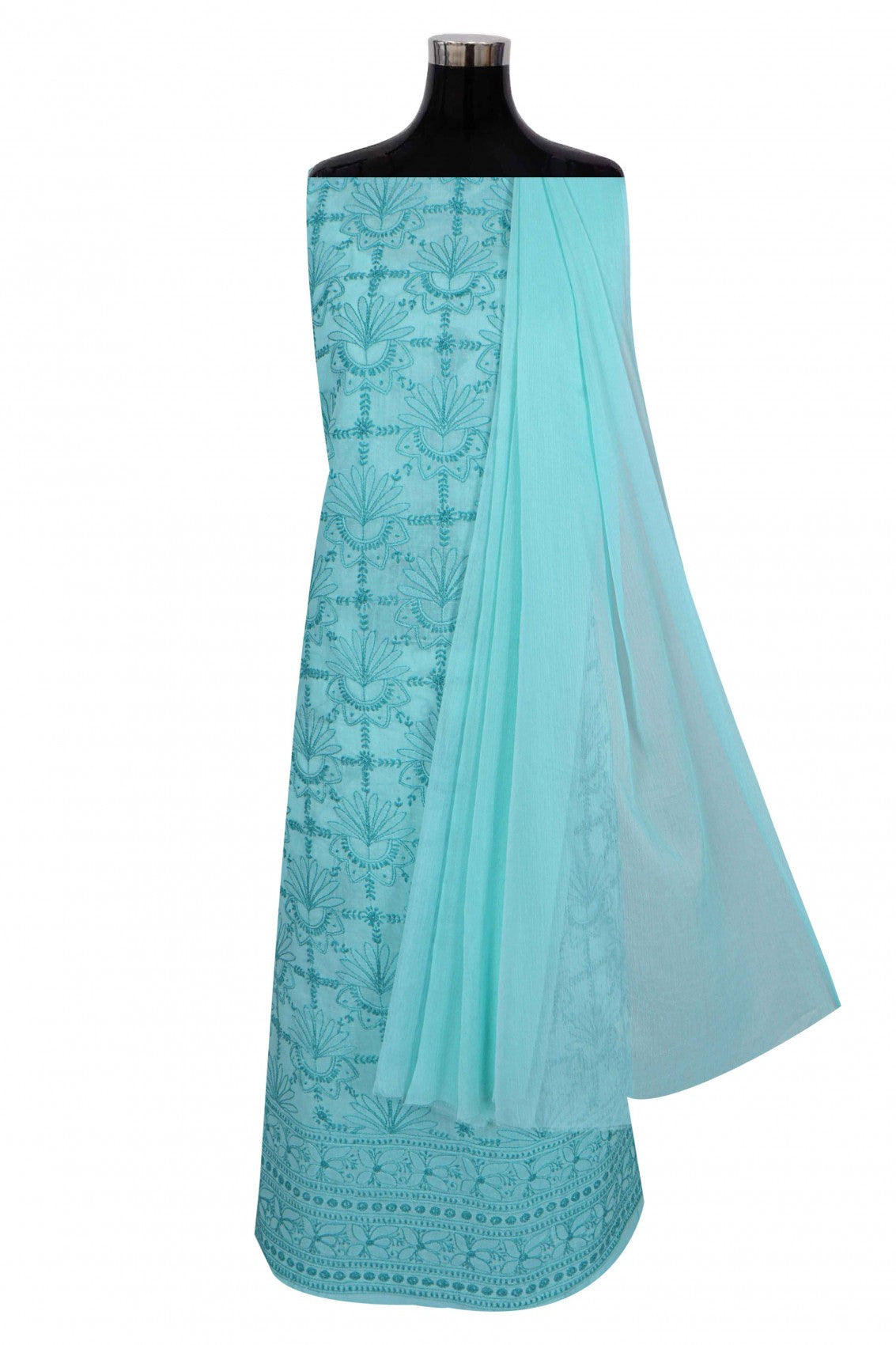 Ada Hand Embroidered Sea Green Cotton Lucknowi Chikankari Unstitched Suit Piece A557017