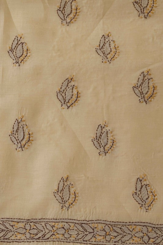 Ada Hand Embroidered Fawn Cotton Lucknowi Chikan Unstitched Suit Piece–A100153