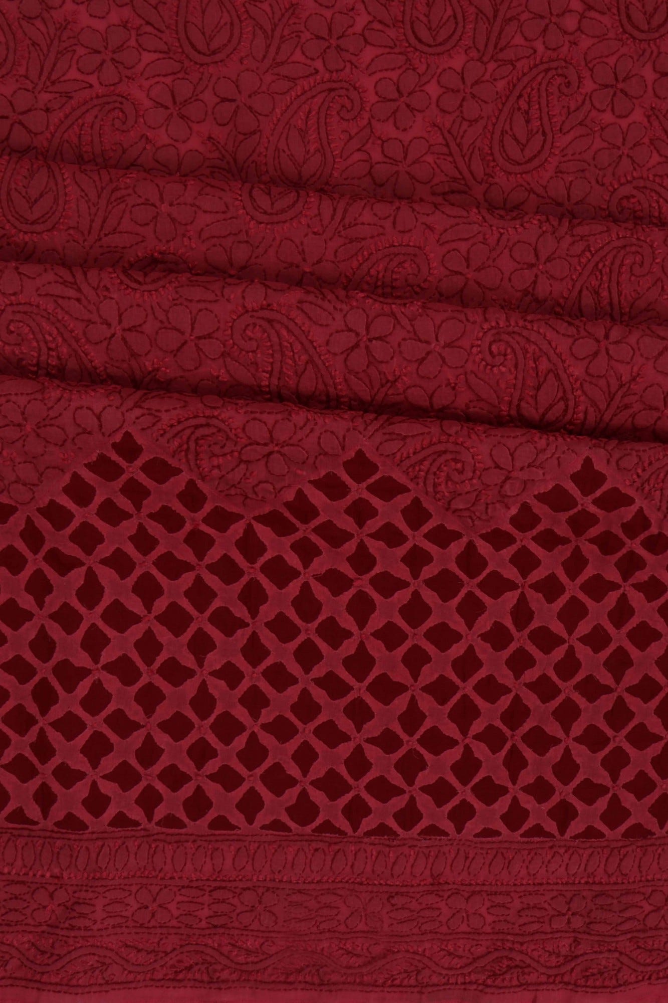 Ada Hand Embroidered Maroon Cotton Lucknowi Chikankari Unstitched Suit Piece 01A177890